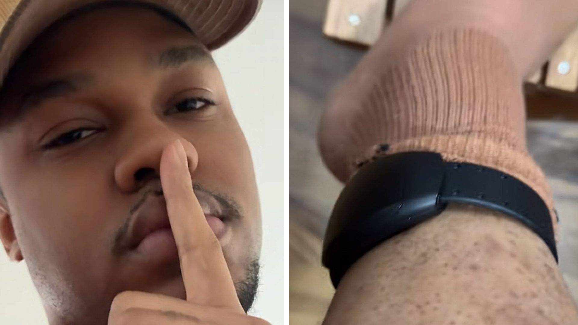 Colaj foto cu Adonis și brățara electronică de la piciorul lui