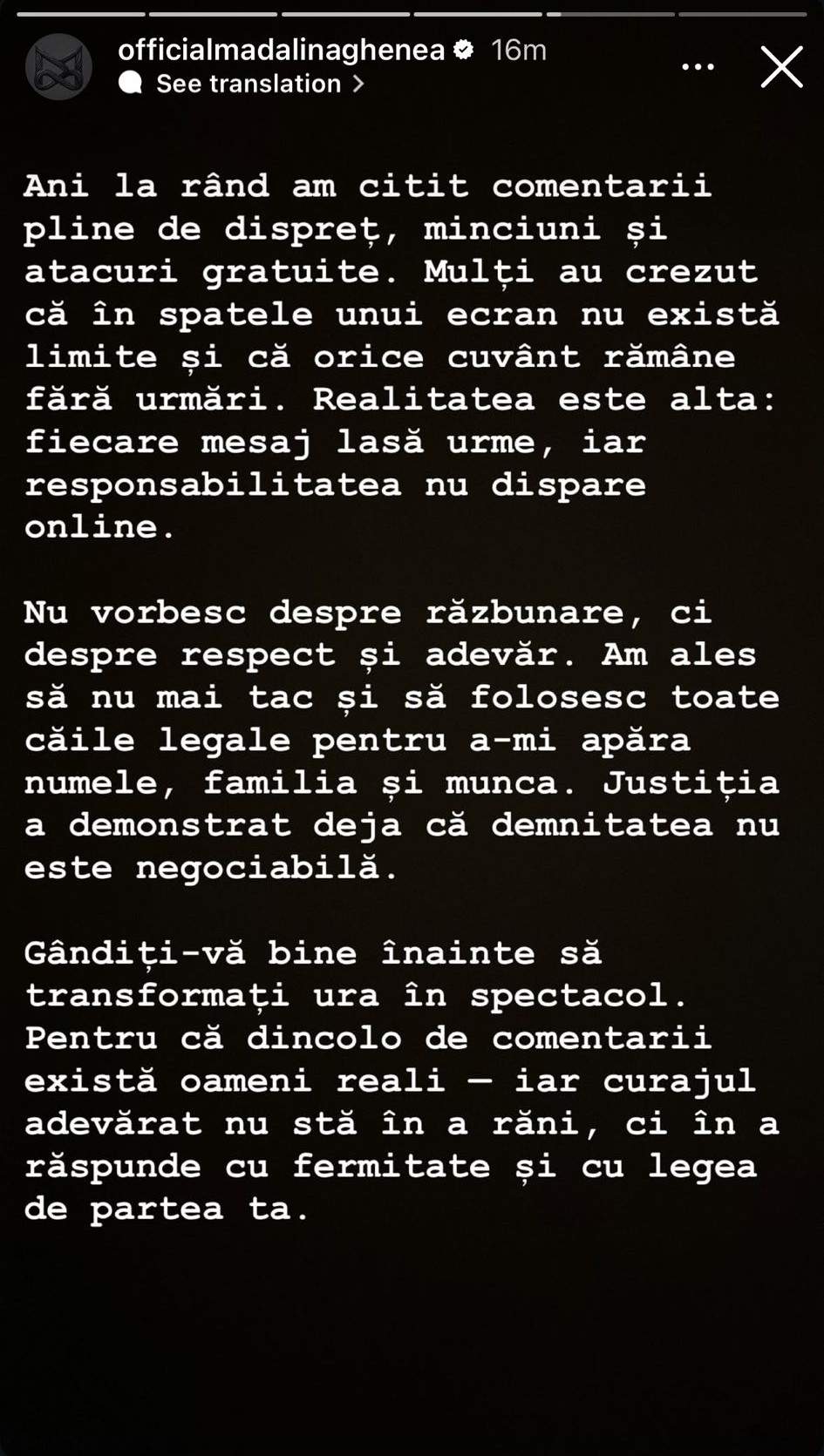 mesajul Mădălinei Ghenea