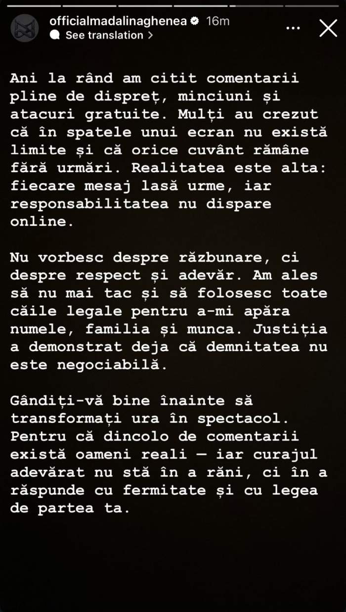 mesajul Mădălinei Ghenea