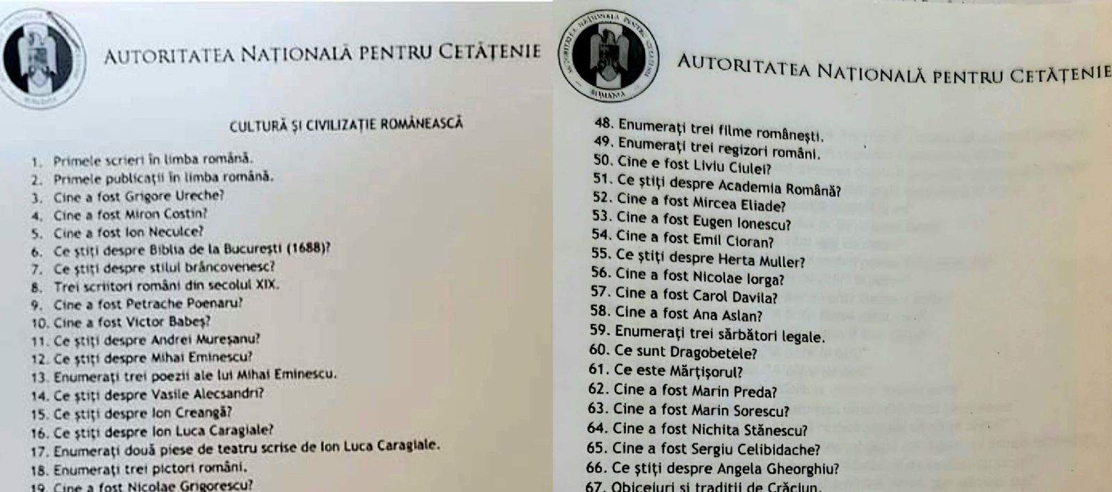 Întrebări pentru obținerea cetățeniei române