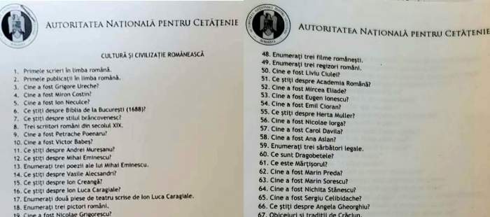 Întrebări pentru obținerea cetățeniei române