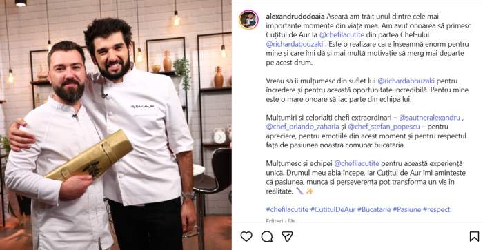 Prima reacție a lui Alexandru Ionuț Dodoaia după ce a primit cuțitul de aur de la Chef Richard Abou Zaki