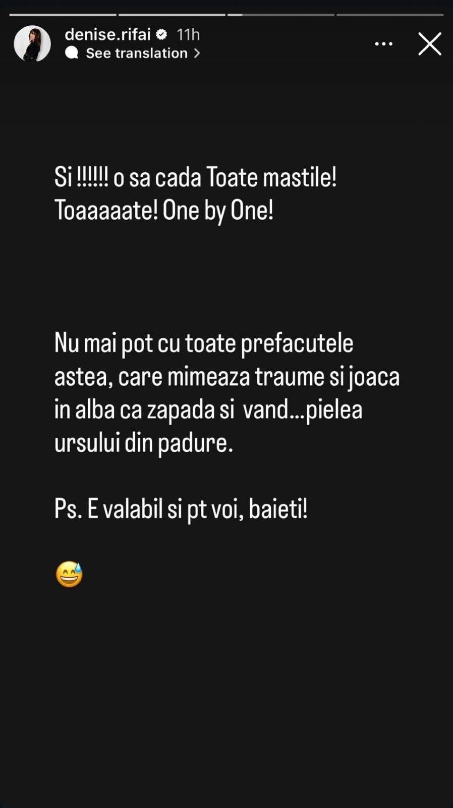 Mesajul scris de Denise Rifai