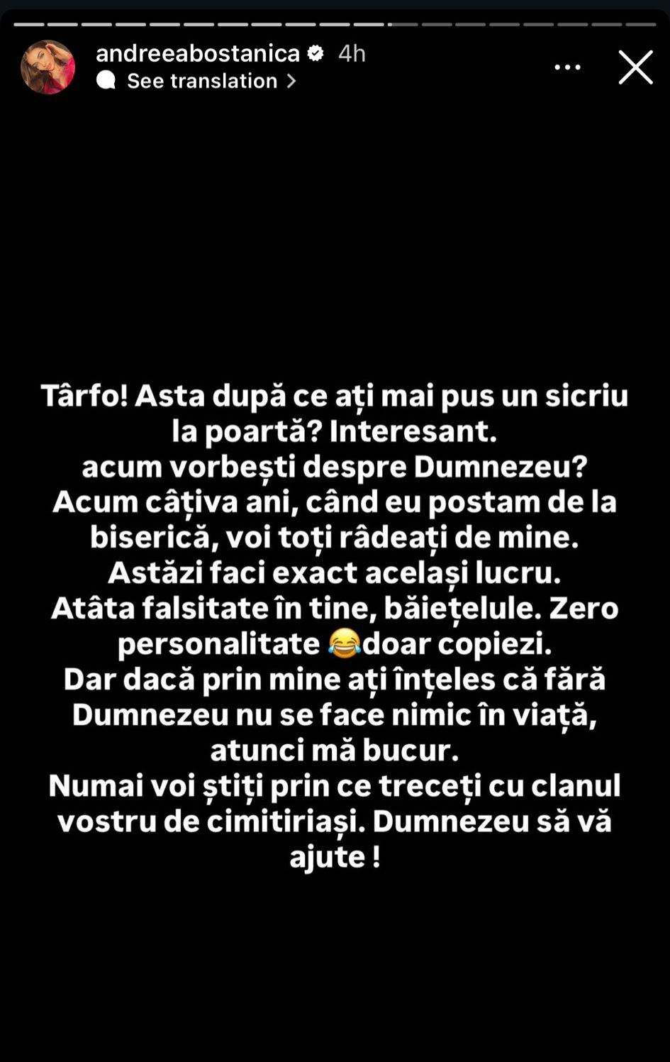 Mesaj Andreea Bostănică