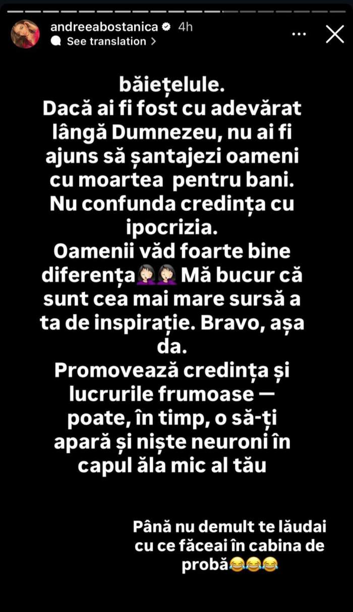 Mesajul Andreei Bostănică