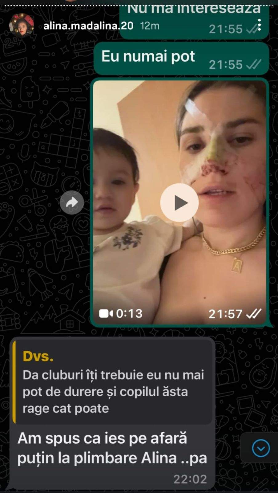 Conversație între Alina Mădălina și fostul soț