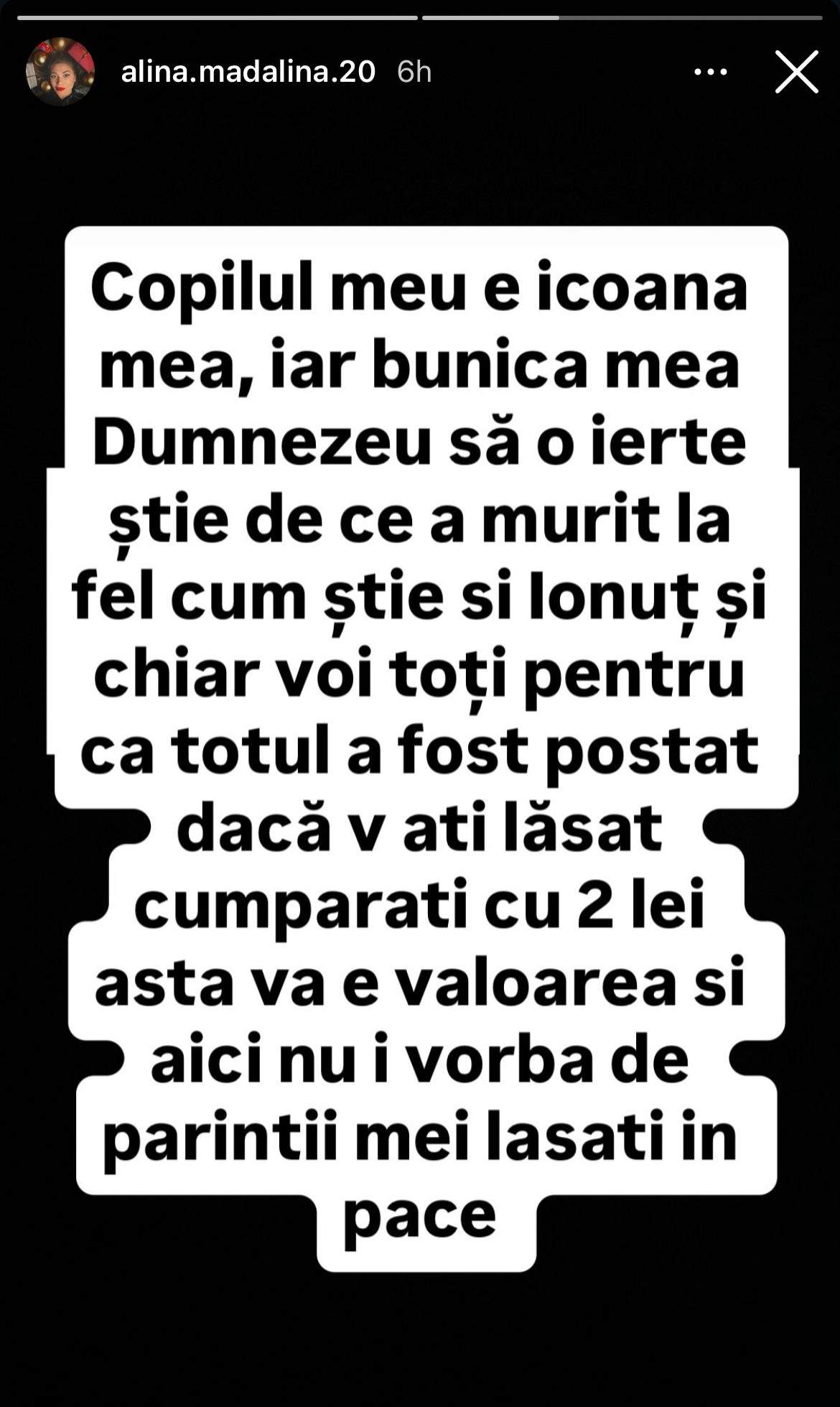 Mesajul postat de Alina Mădălina