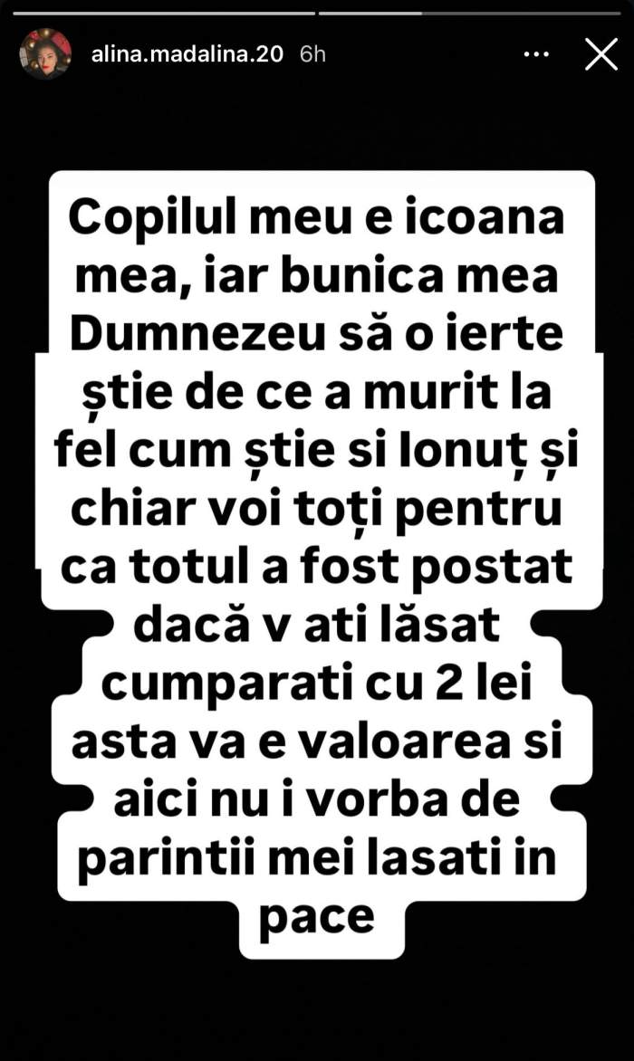 Mesajul postat de Alina Mădălina