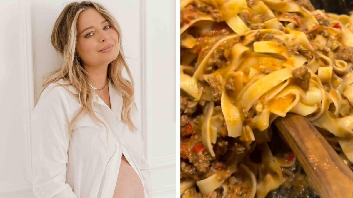 Colaj foto cu Laura Cosoi și pastele pe care le-a gătit