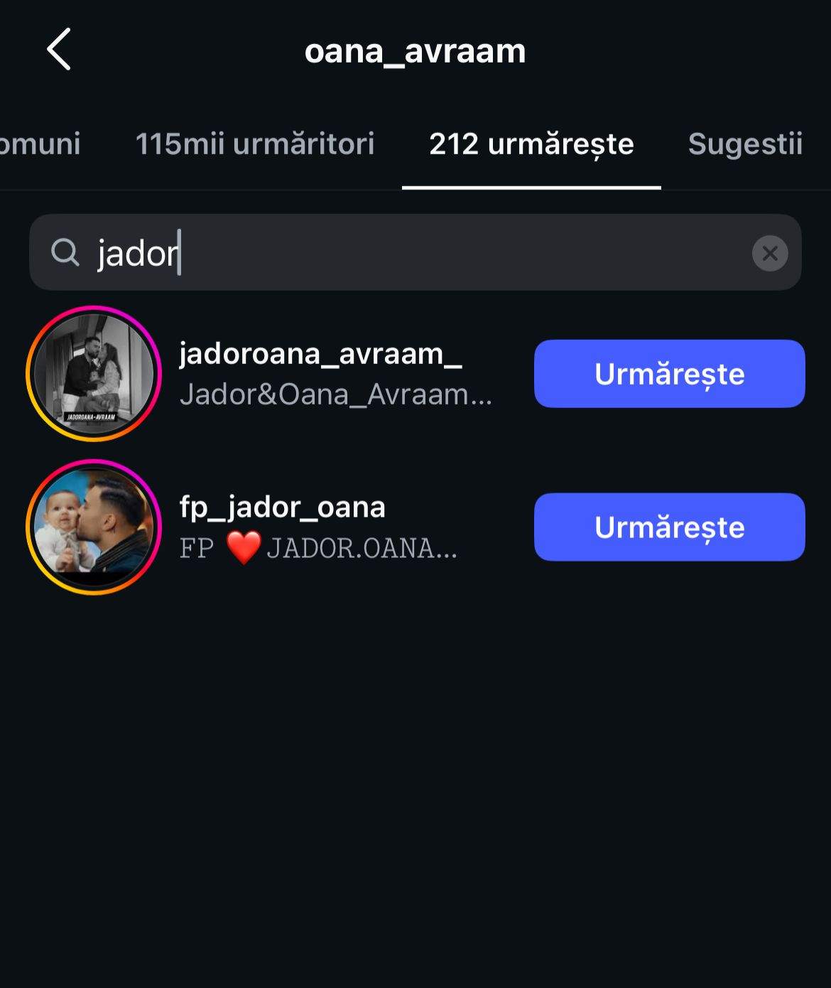 Lista de urmăriri a Oanei Ciocan