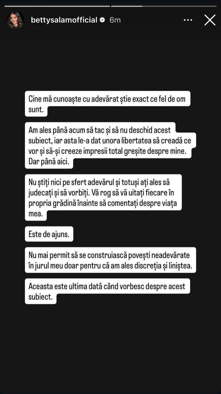 Mesajul scris de Betty Salam