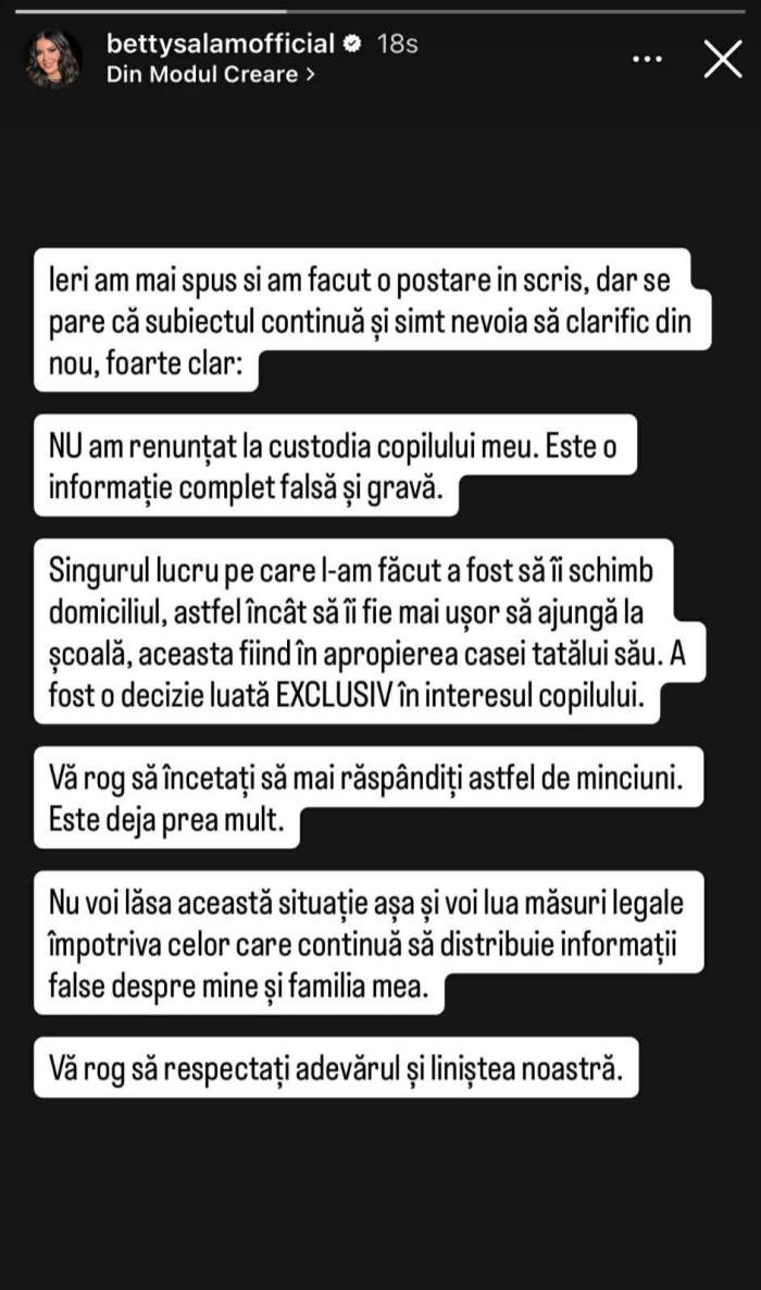 Mesajul scris de Betty Salam