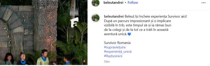 Andrei Beleuț, prima reacție după ce a fost eliminat de la Survivor. Ce spune despre parcursul lui