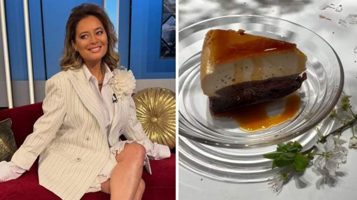 Colaj foto cu Laura Cosoi și prăjitura pe care a preparat-o