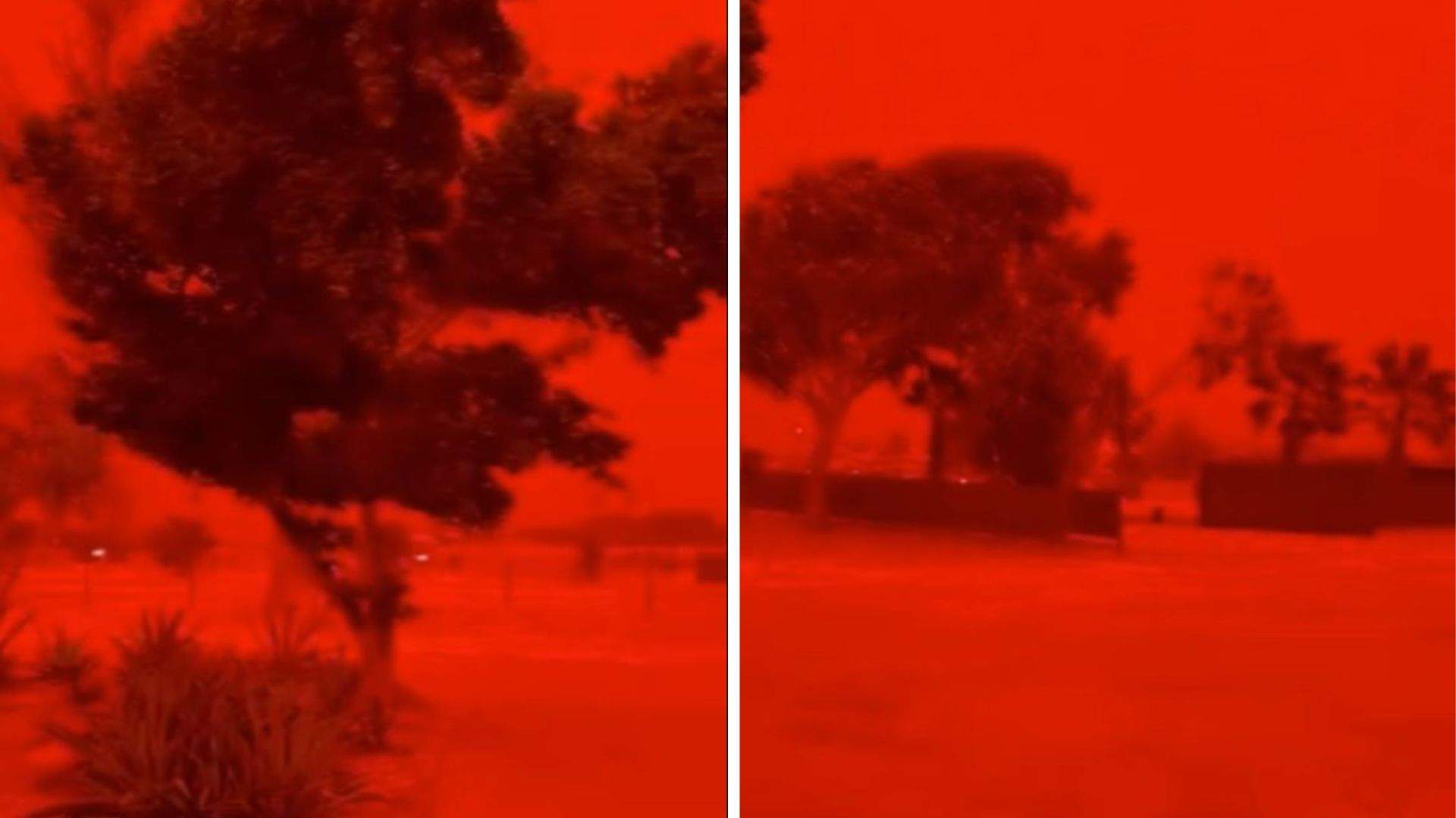 Colaj foto cu cerul roșu din Australia