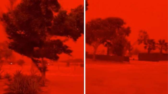 Colaj foto cu cerul roșu din Australia