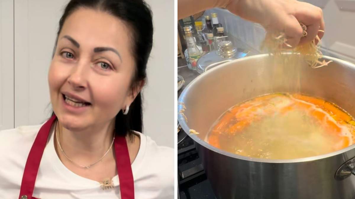 Colaj foto cu Gabriela Cristea și supa pe care a preparat-o