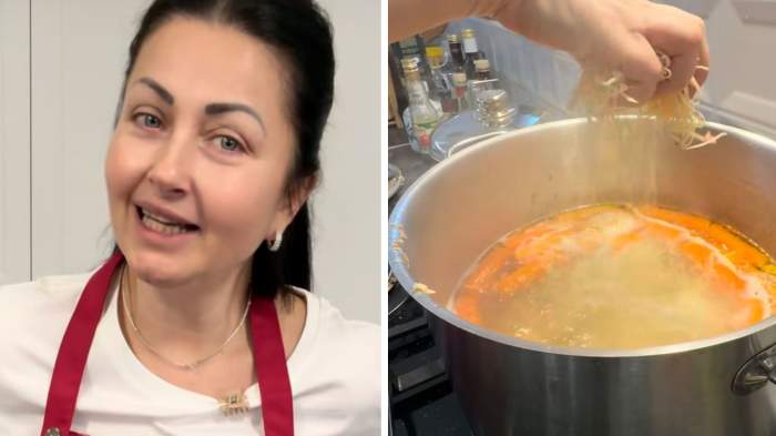 Colaj foto cu Gabriela Cristea și supa pe care a preparat-o