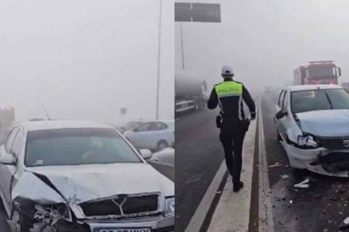Accident în lanț pe autostradă. Nouă mașini au fost implicate, 13 persoane au avut nevoie de îngrijiri medicale