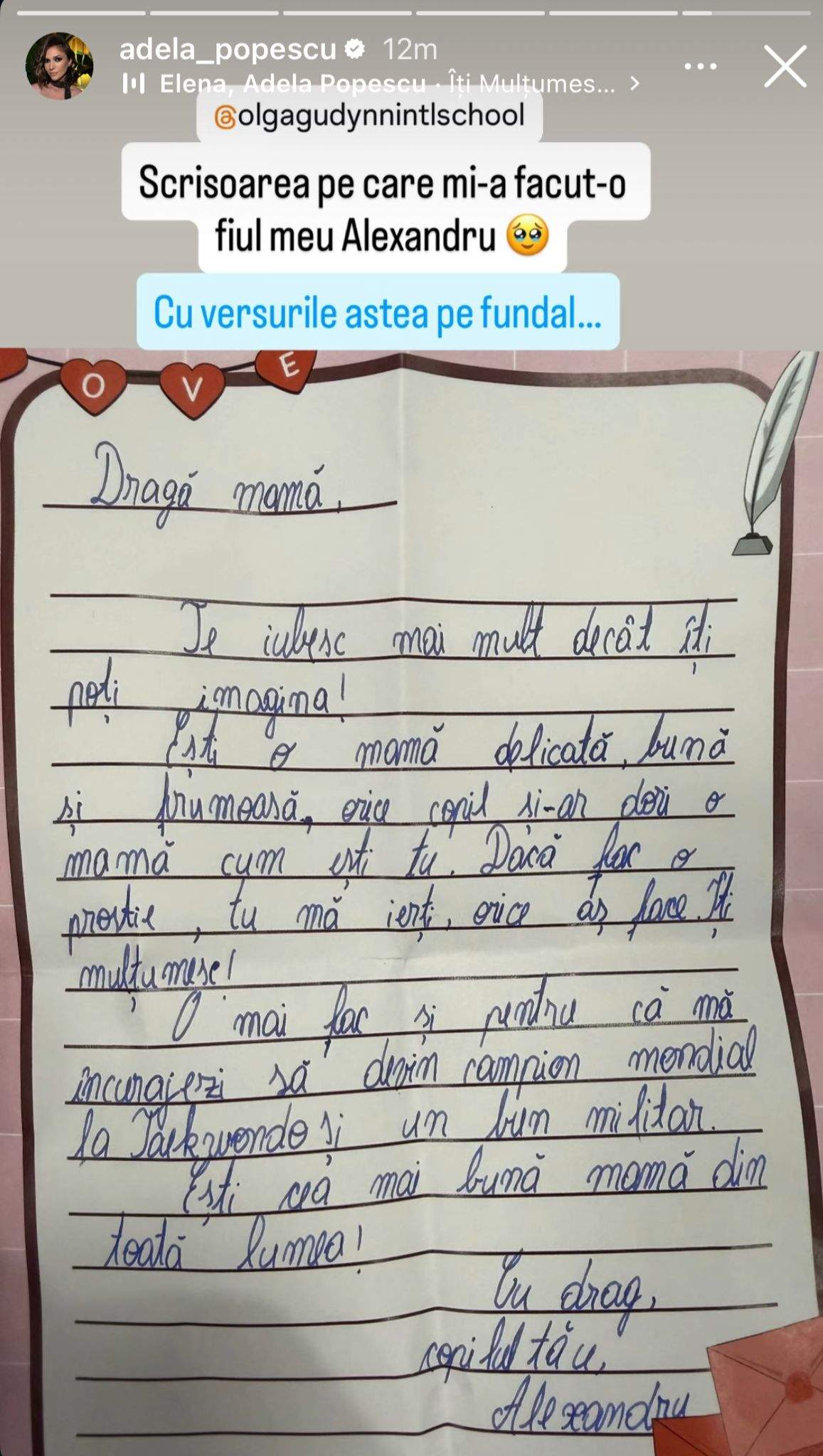 Scrisoarea primită de Adela Popescu