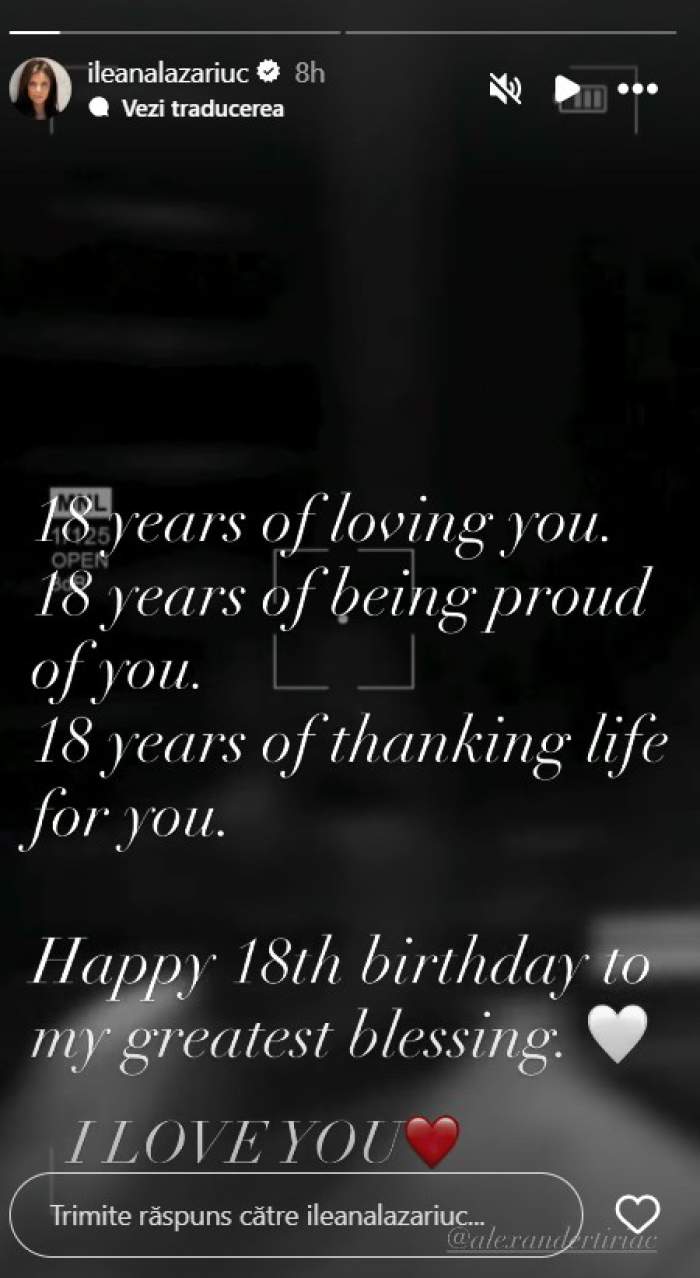 Ileana Lazariuc, mesaj emoționant pentru fiul ei. Alexandru Țiriac a împlinit 18 ani