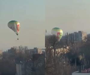 Momentul în care un balon cu aer cald lovește o clădire și apoi se prăbușește în centrul orașului. Totul a fost fost filmat