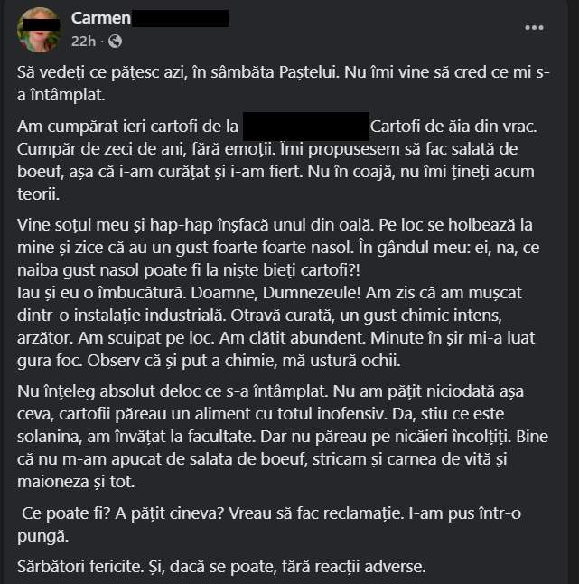 Ce a pățit o femeie, după ce a cumpărat cartofi dintr-un supermarket din România, în Sâmbăta Mare. Nu i-a venit să creadă