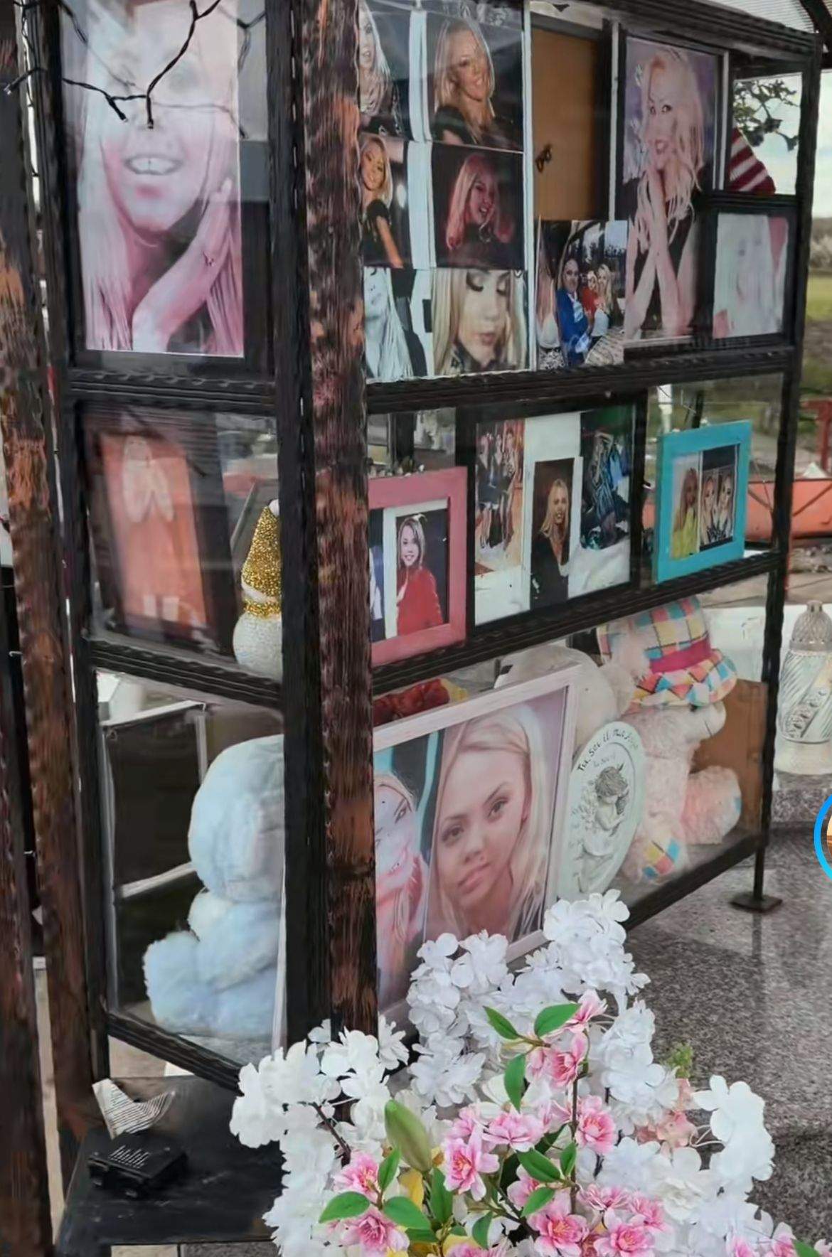 Panoul cu poze de la mormântul Denisei Răducu