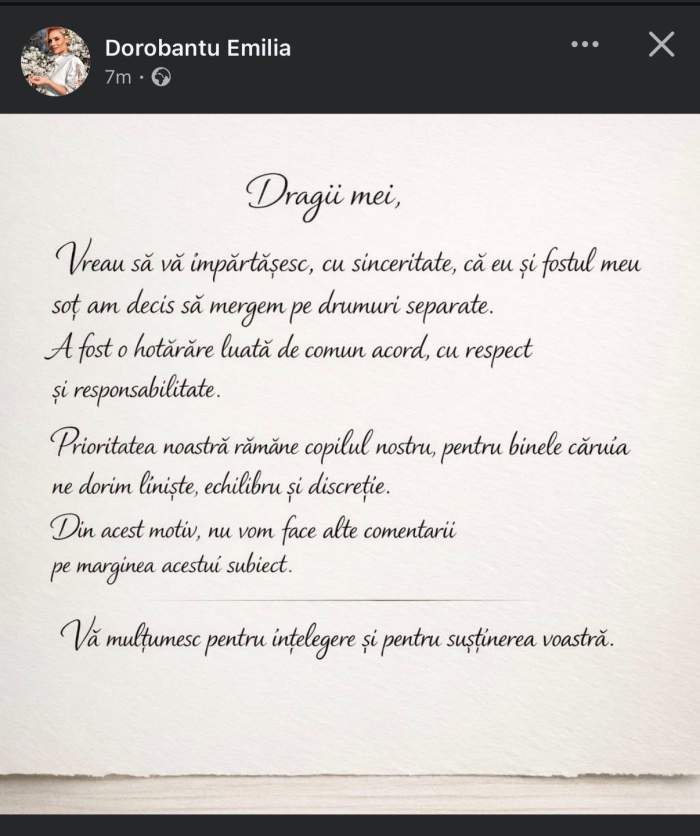 mesajul Emiliei Dorobanțu