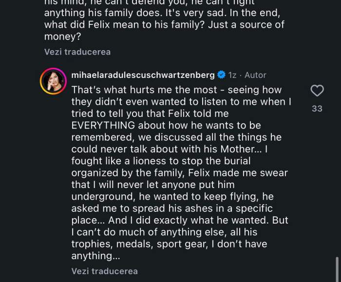Confesiunea sfâșietoare a Mihaelei Rădulescu despre Felix Baumgartner. De ce nu a putut să îi respecte ultima dorință
