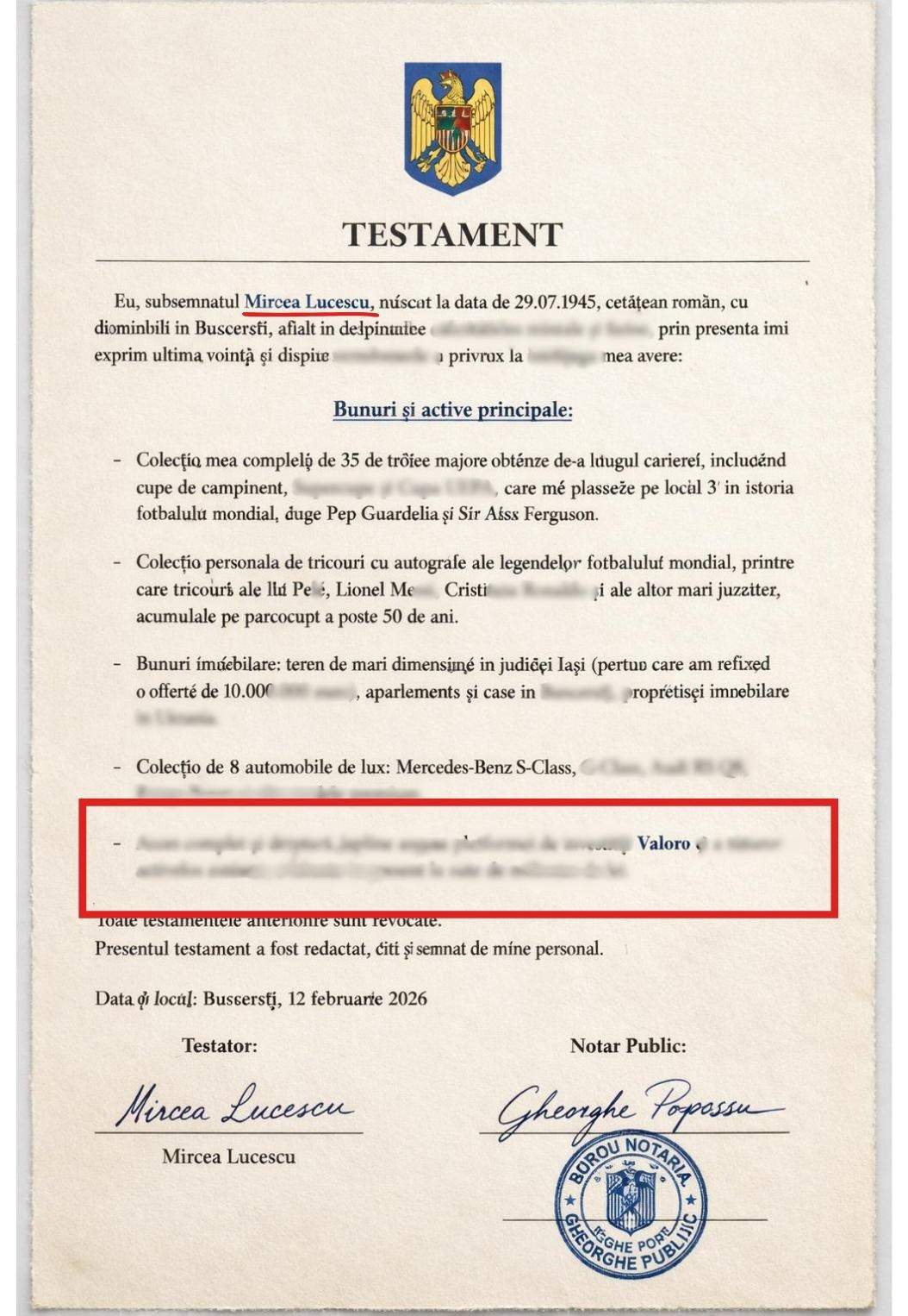 Testamentul lui Mircea Lucescu