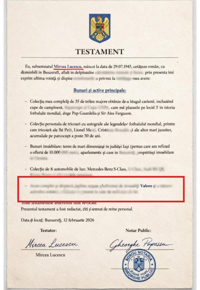 Testamentul lui Mircea Lucescu