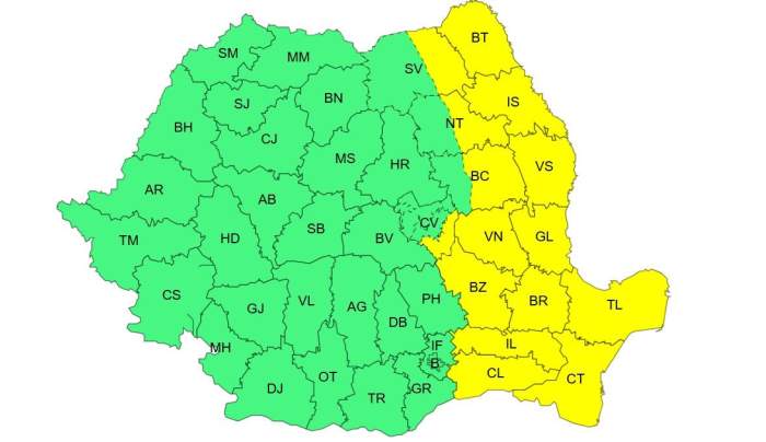 harta județelor afectate de cod galben