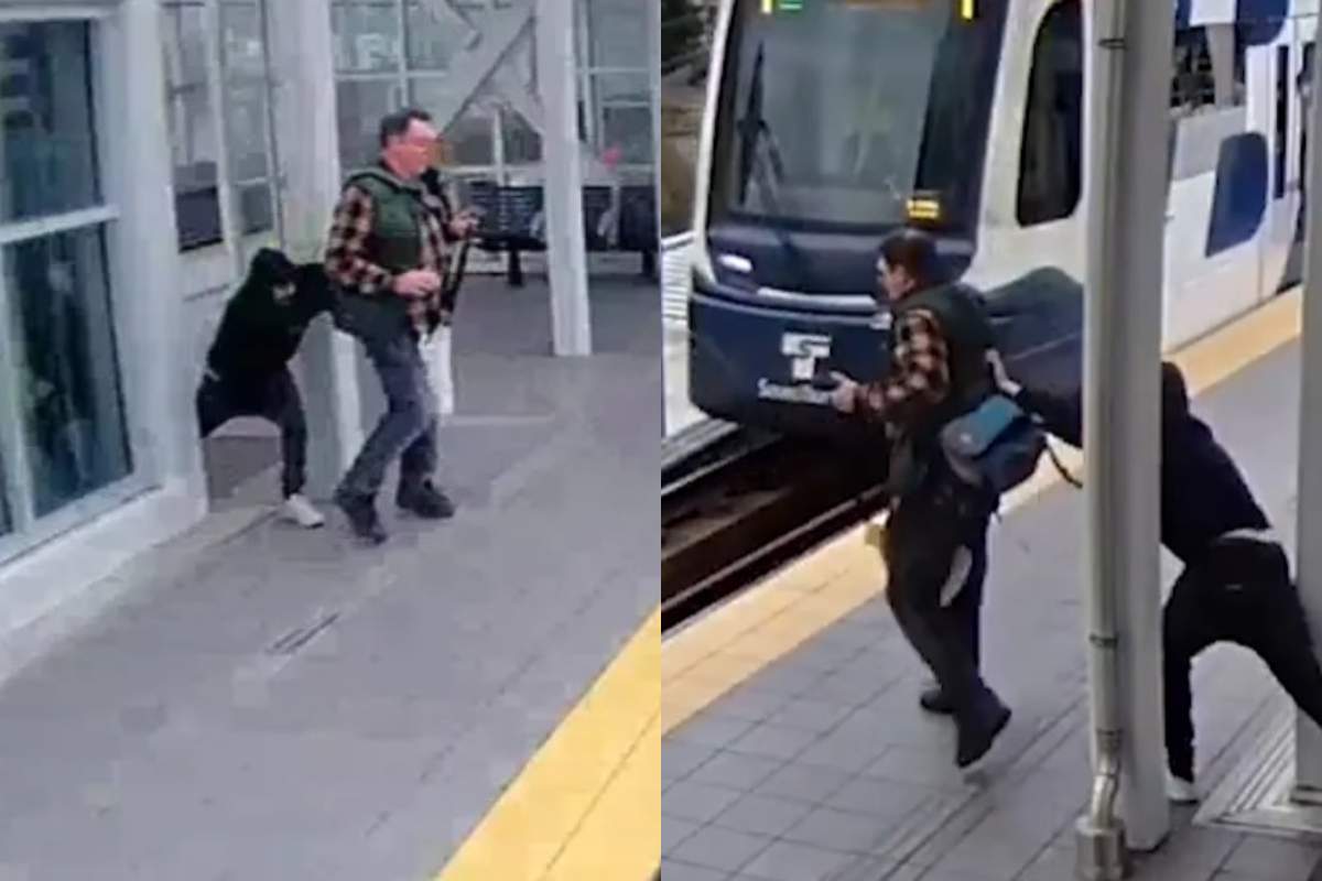 Momentul șocant în care un bărbat este împins pe șine înainte de sosirea trenului. Totul a fost filmat