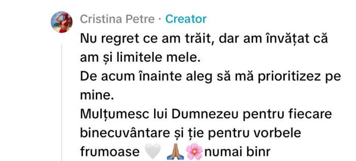 mesajul Cristinei Petre