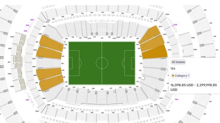 O captură de ecran a site-ului de revânzare al FIFA care arată biletele puse în vânzare pentru finală