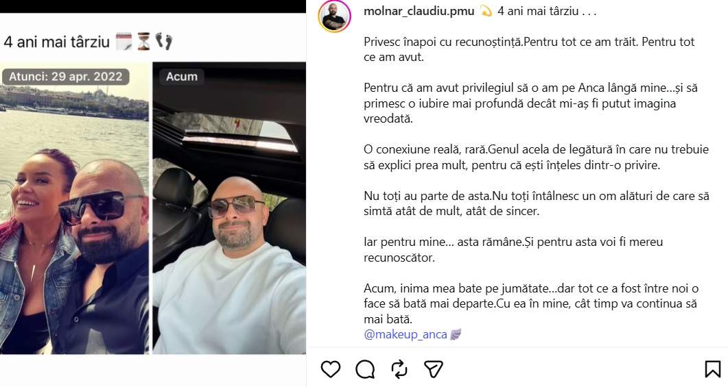 Claudiu Molnar, mesaj sfâșietor pentru cea care i-a fost soție. Ce spune despre relația pe care a avut-o cu Anca Molnar