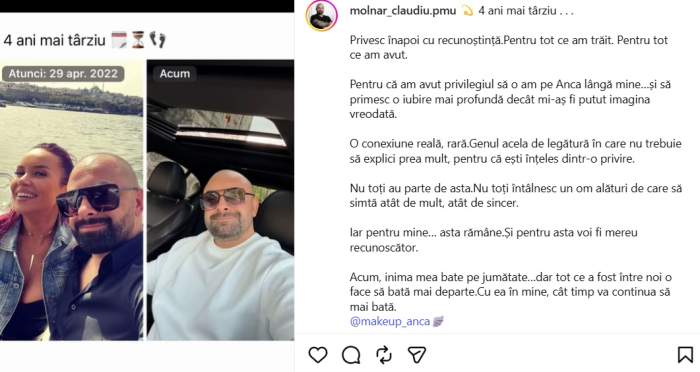 Claudiu Molnar, mesaj sfâșietor pentru cea care i-a fost soție. Ce spune despre relația pe care a avut-o cu Anca Molnar