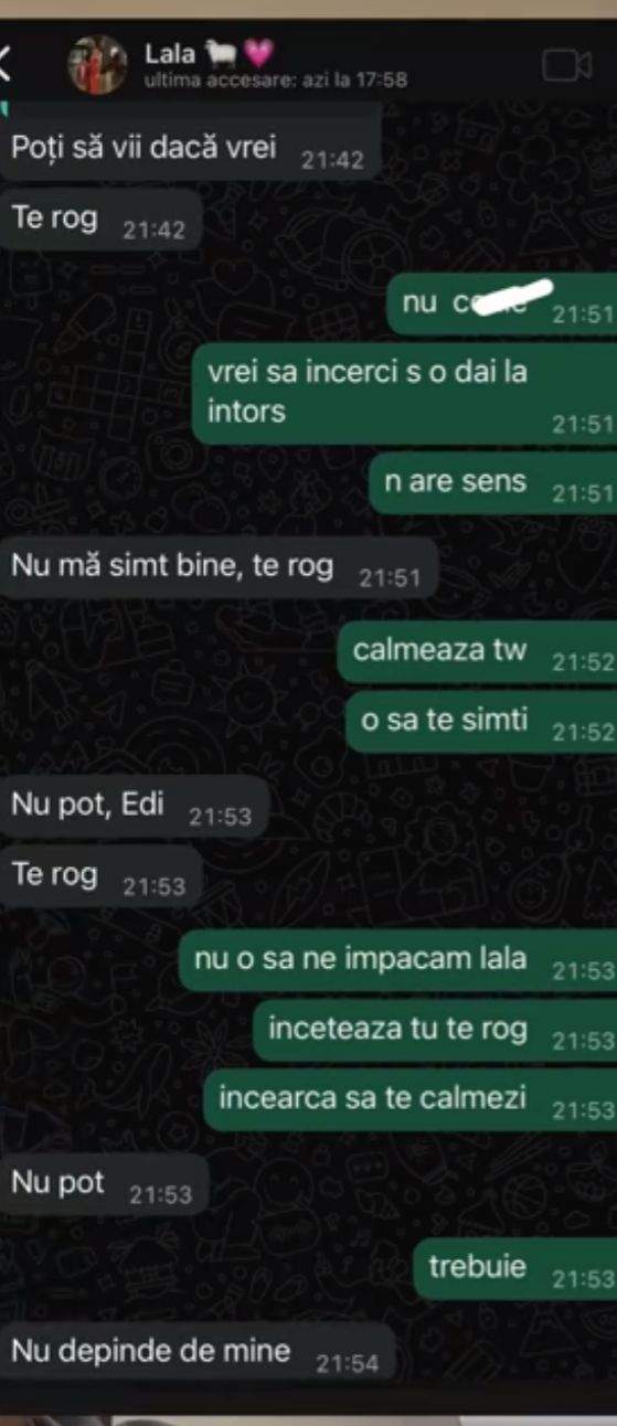 Mesajele dintre Edi Vasile și Andreea