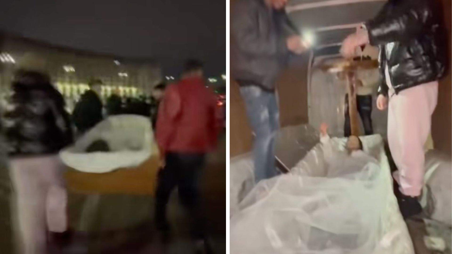 Colaj foto cu fata plimbată într-un sicriu