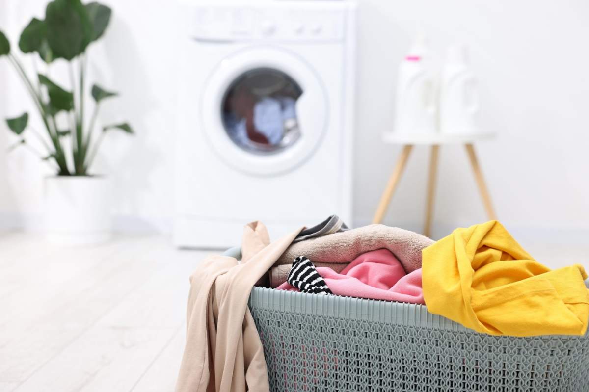 coș cu rufe și mașină de spălat în interior