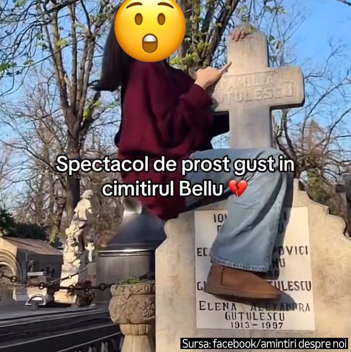 Imaginile care te vor revolta! O tânără a făcut show grotesc în cimitirul Bellu