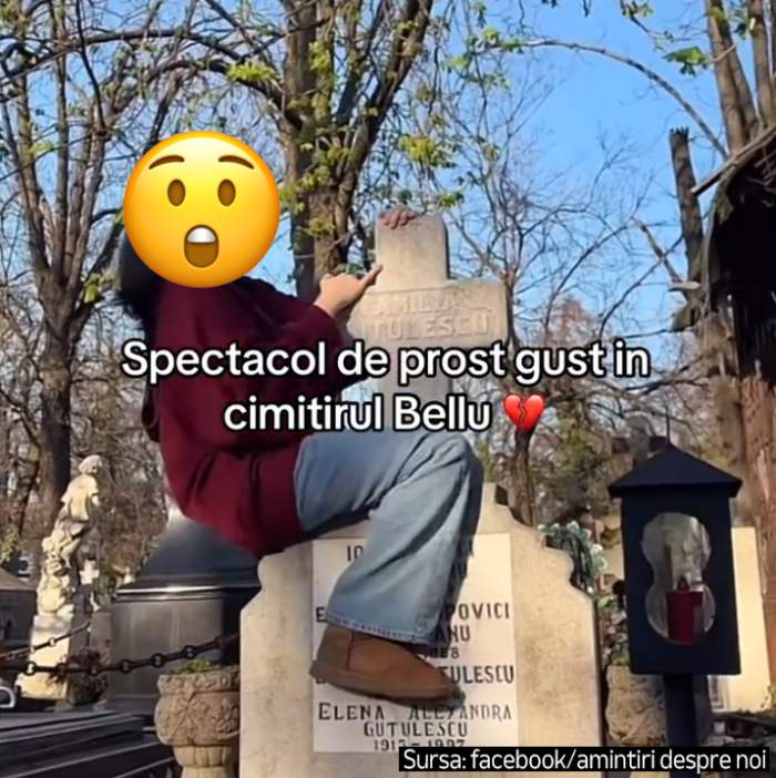 Imaginile care te vor revolta! O tânără a făcut show grotesc în cimitirul Bellu
