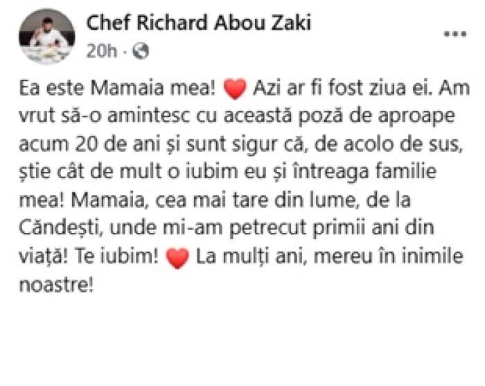 Chef Richard Abou Zaki, imagine rară alături de bunica lui. Mesajul emoționant transmis de juratul de la Chefi la cuțite