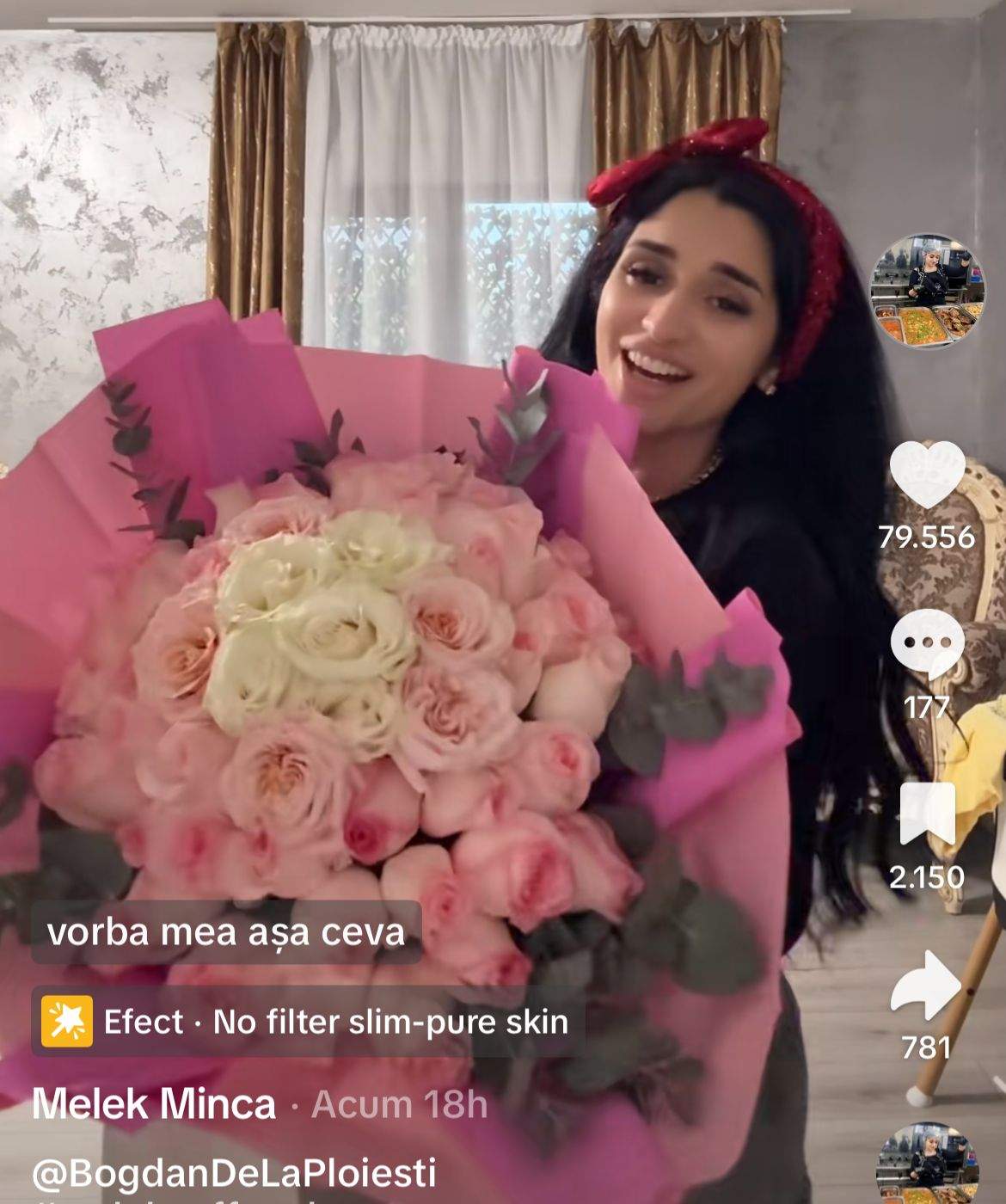Melek, cu un buchet imens de flori