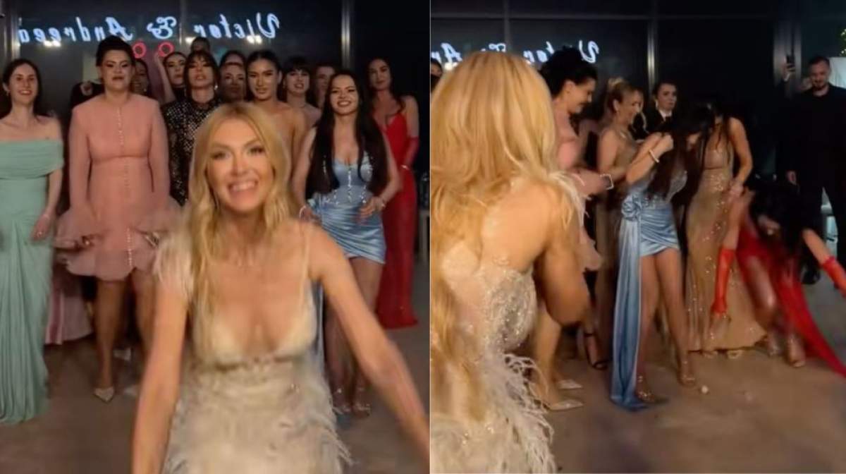 Colaj foto cu momentul în care Andreea Bălan a aruncat buchetul