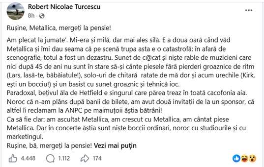 Concertul Metallica a împărțit România în două. Unii l-au iubit, alții au rămas profund dezamăgiți! Ce spun vedetele