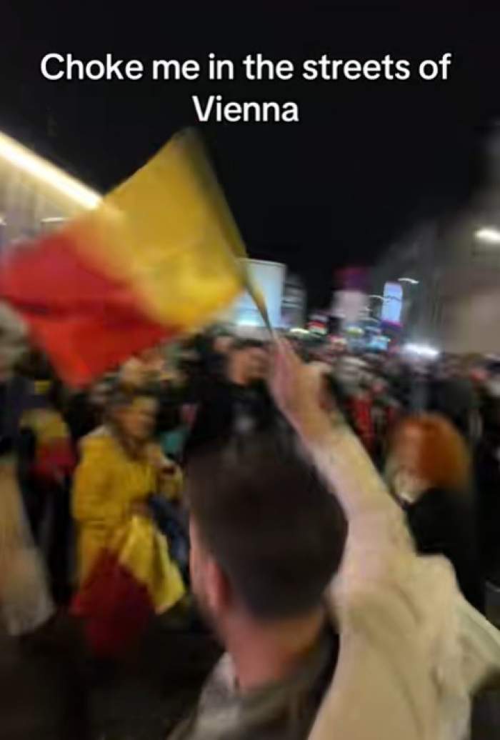 Imagini virale cu susținătorii Alexandrei Căpitănescu la Eurovision. Ce a făcut un grup de români pe străzile din Viena