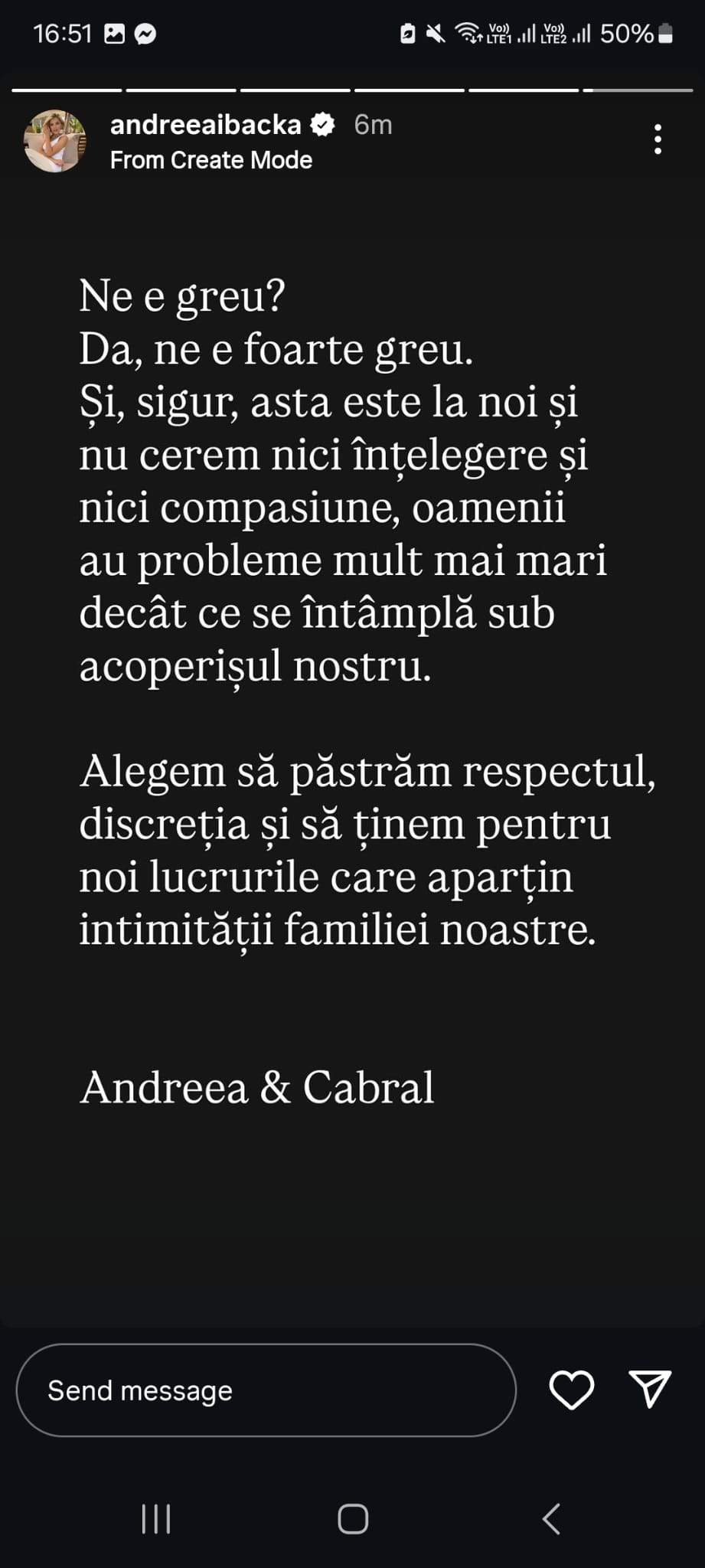 mesajul Andreei Ibacka