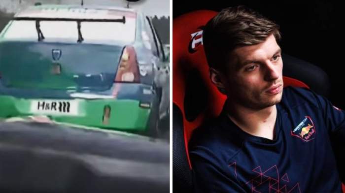Colaj foto cu o Dacie și Max Verstappen